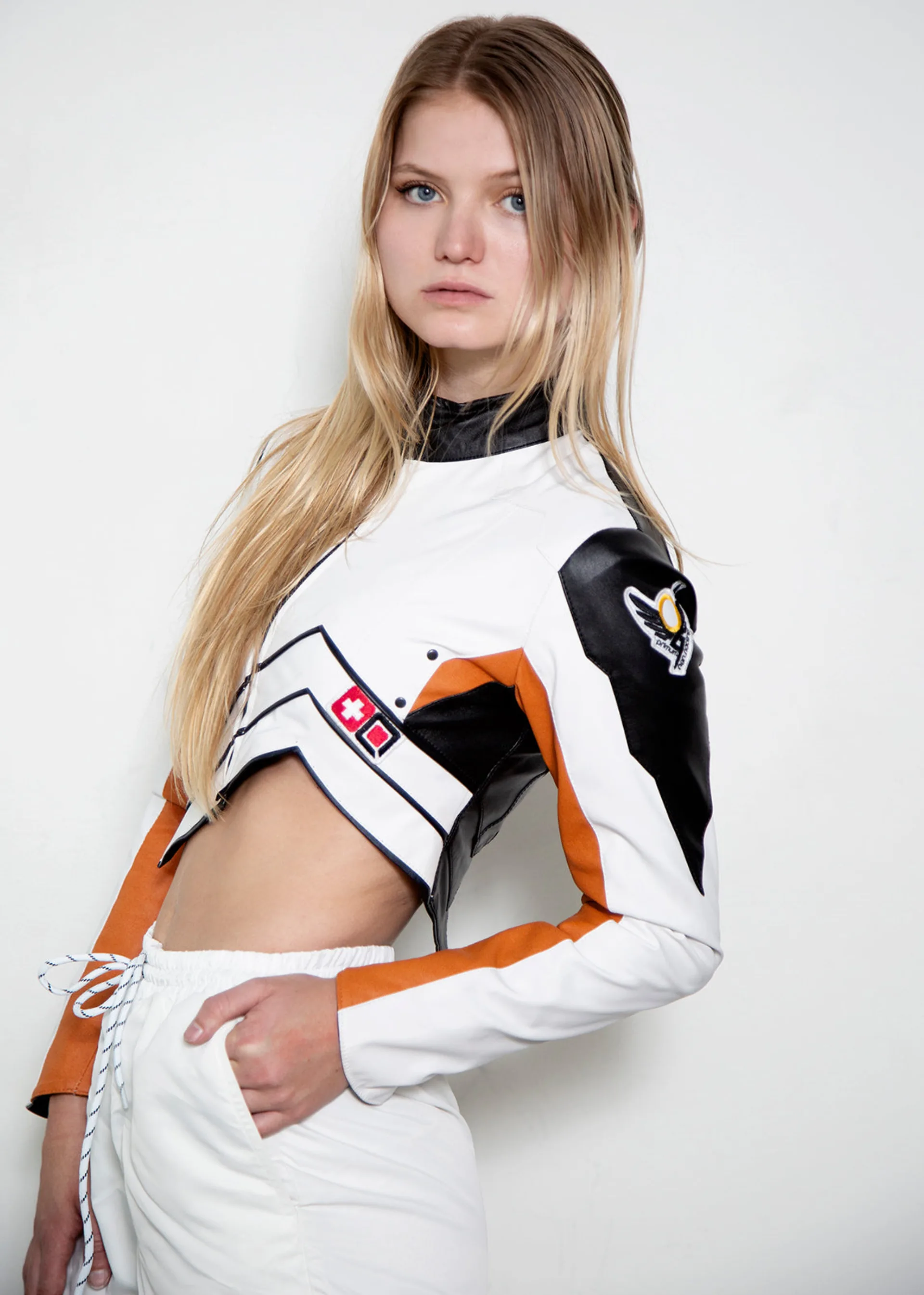 overwatch 2 mercy cosplay real leather jacket cropped