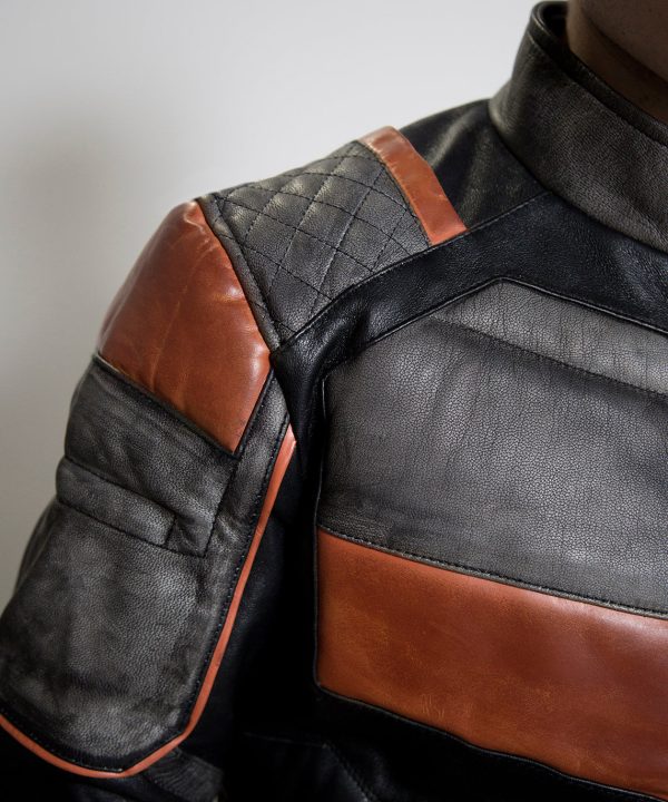 mens desthstroke quilted orange real leather jacket