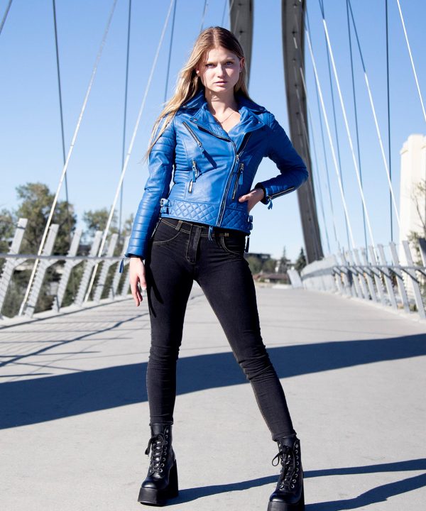 blue rebel moto vegan leather jacket for women