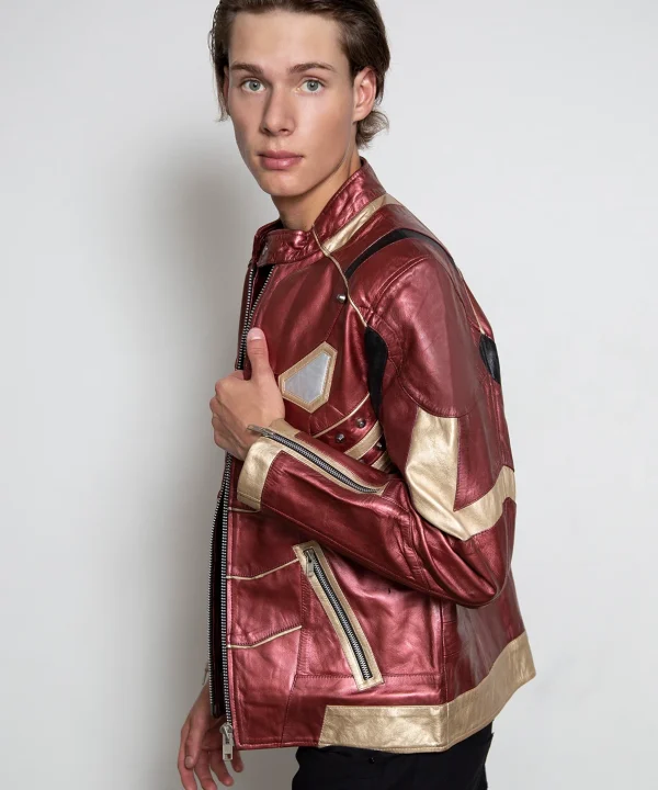 iron man tony stark red & gold armor leather jacket