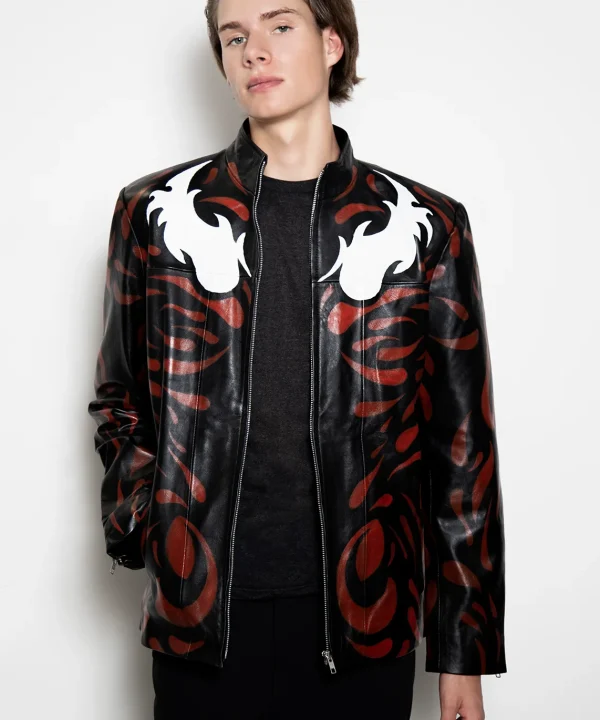 venom let there be carnage movie red and black motorcycle leather jacket