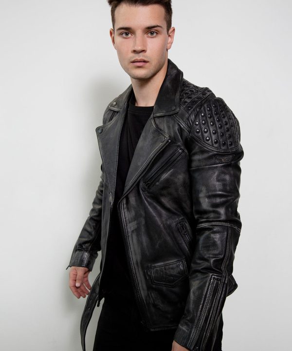 black smooth studded rebel leather jacket steampunk