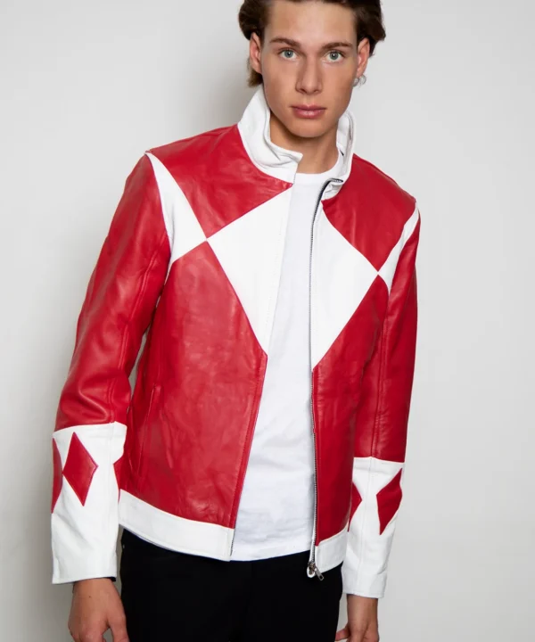 mens red power ranger leather jacket mighty morphing