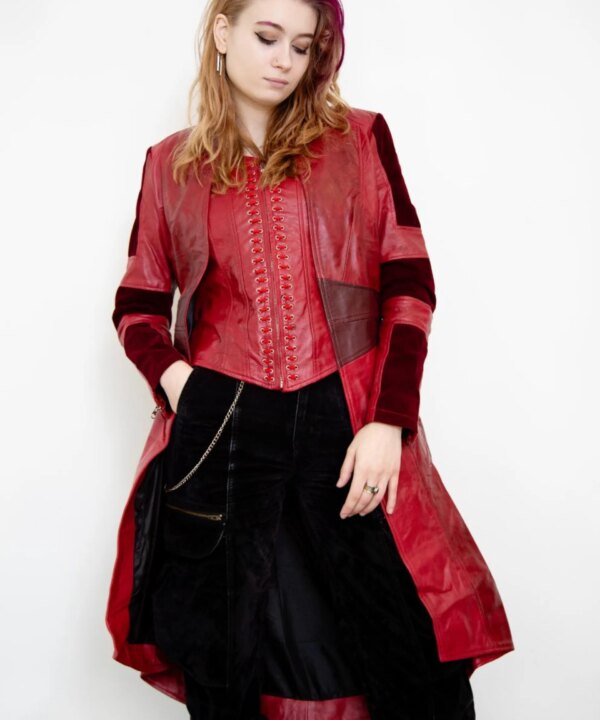 Womens Scarlet Witch Red Leather Trench Coat Red trench coat women