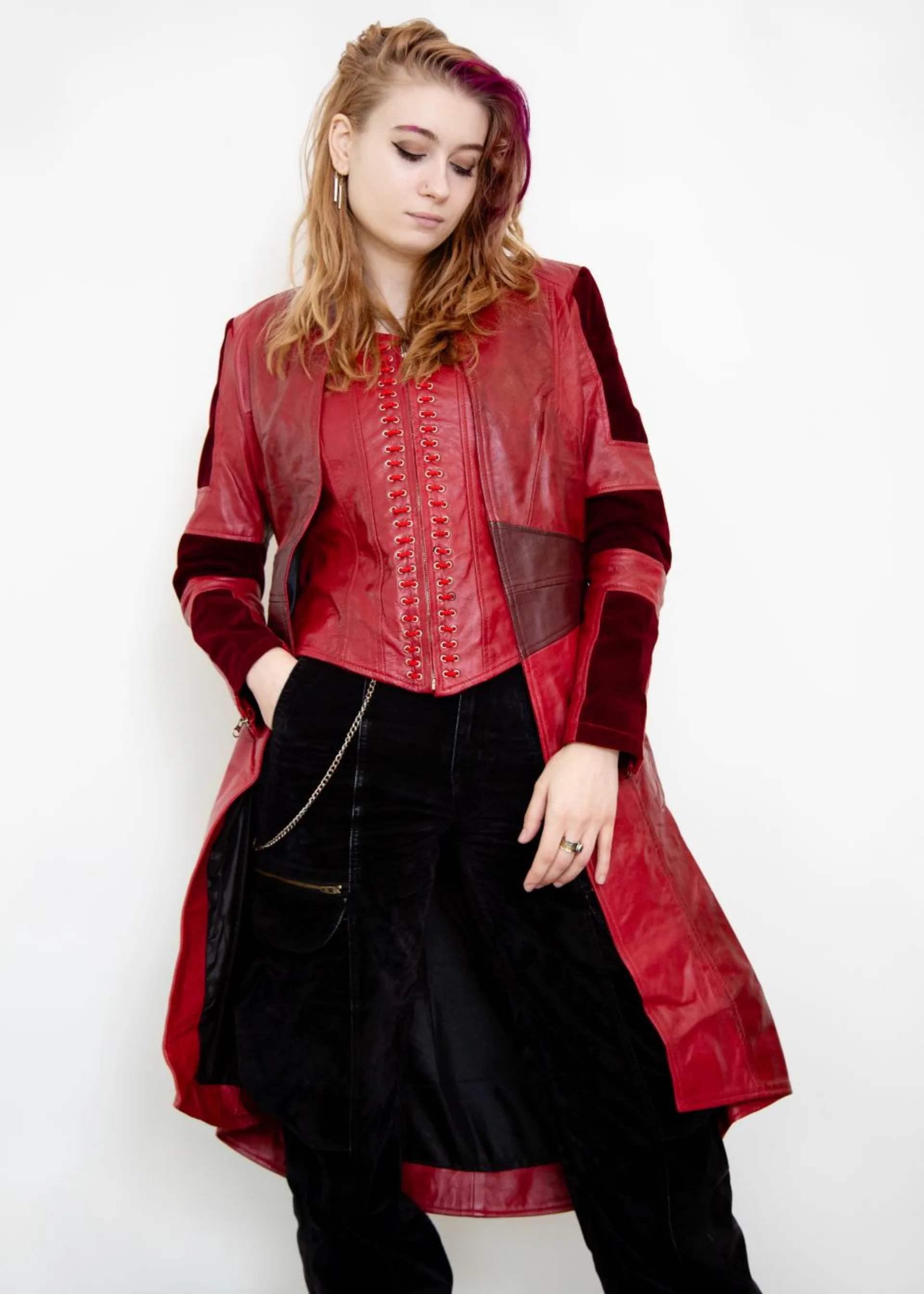 Womens Scarlet Witch Red Leather Trench Coat Red trench coat women
