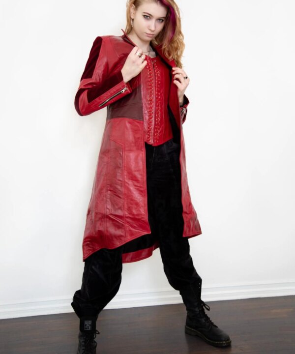 Womens Scarlet Witch Red Leather Trench Coat Red trench coat women