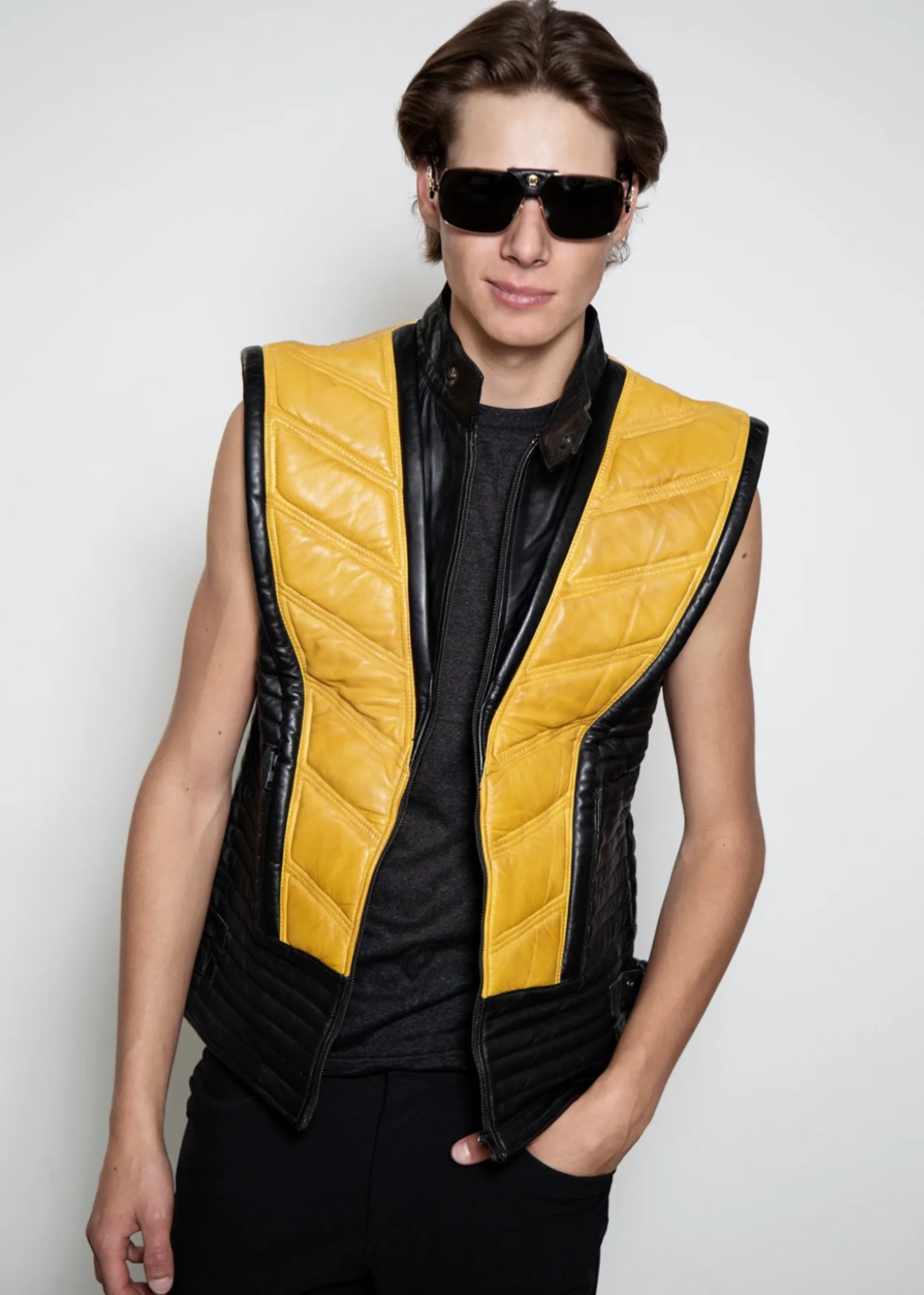 Scorpion mortal kombat classic Skin Costume yellow real leather cosplay jacket scorpion mortal kombat costume