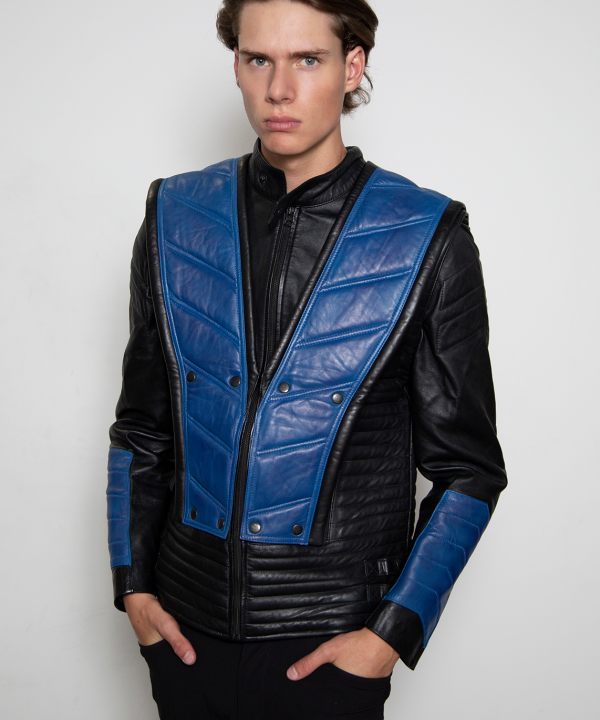 sub zero ninja blue and black genuine leather jacket