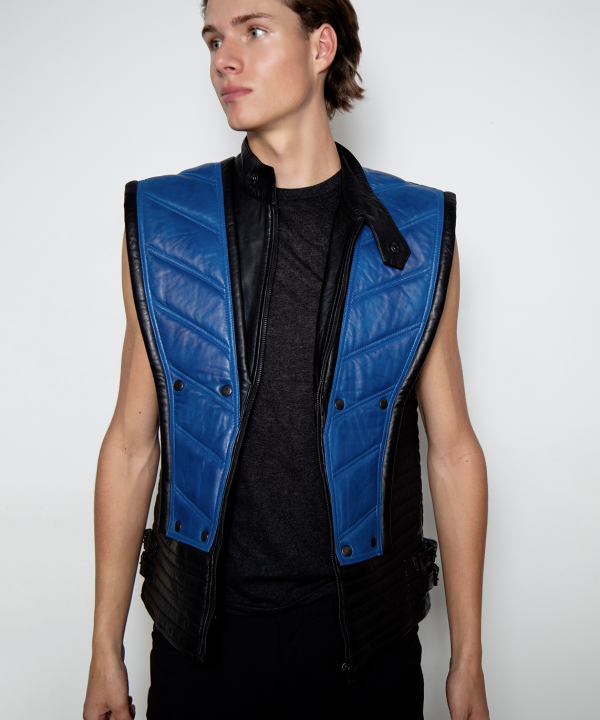 sub zero blue moto leather jacket cosplay