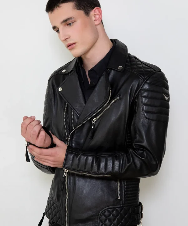 genuine real leather jacket quilted black