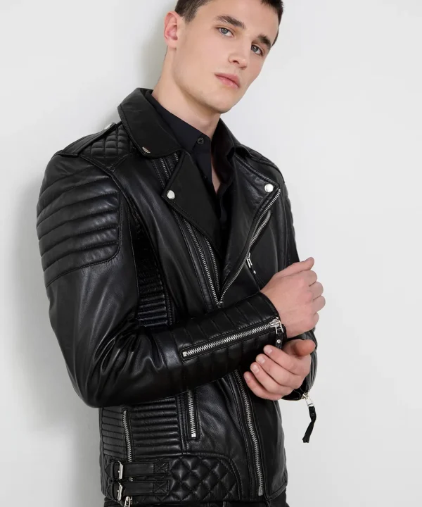 black biker real leather jacket moto