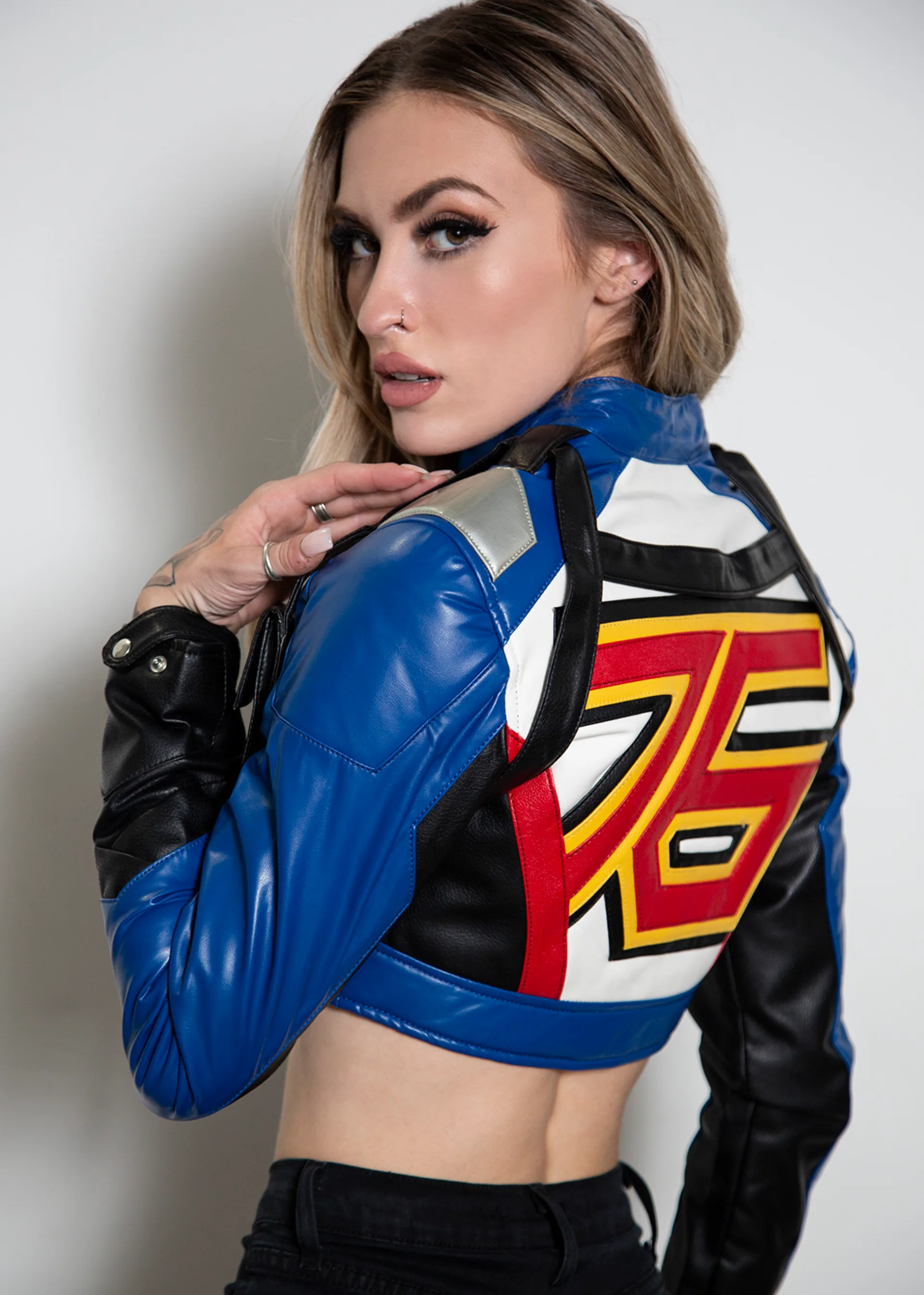 soldier 76 overwatch cosplay crop top leather jacket