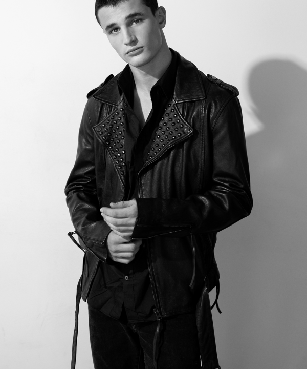 mens punk rock studded real leather jacket