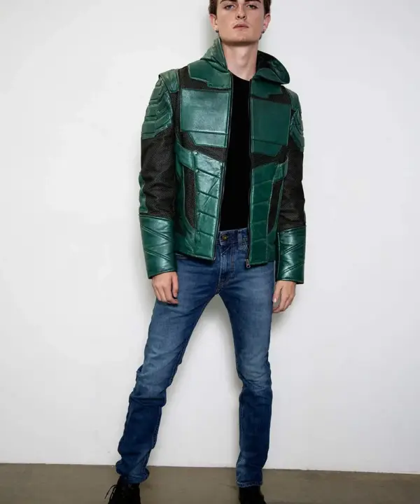 Mens Hand-Painted Chrome Green Archer Leather Jacket (1)