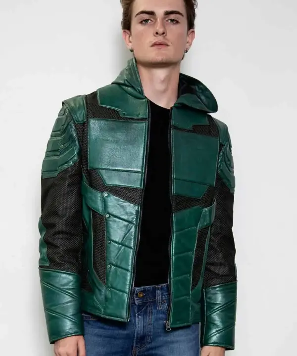 Mens Hand-Painted Chrome Green Archer Leather Jacket (3)