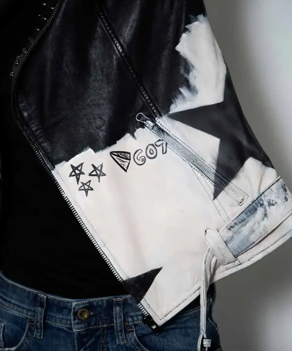 Mens Hand-painted 607 Star Studded Leather Jacket (2)