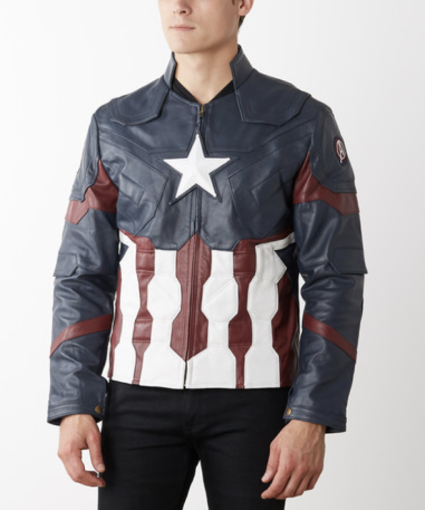 Mens Captain America Leather Jacket Avengers Age of Ultron