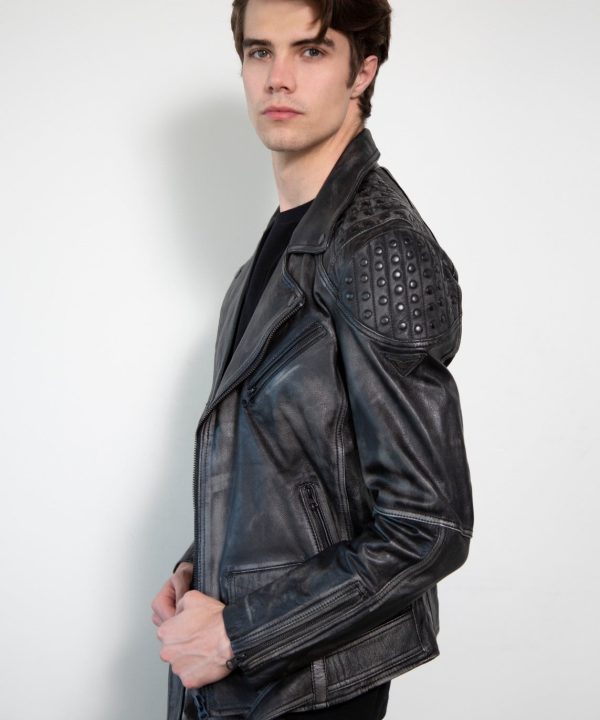 Black Motorcycle jacket with smooth studded shoulders