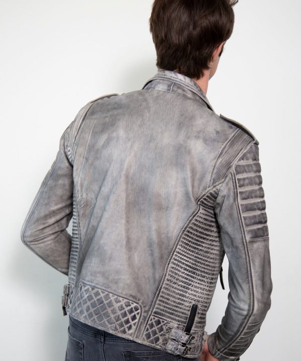 Charcoal Gray Quilted Leather Jacket