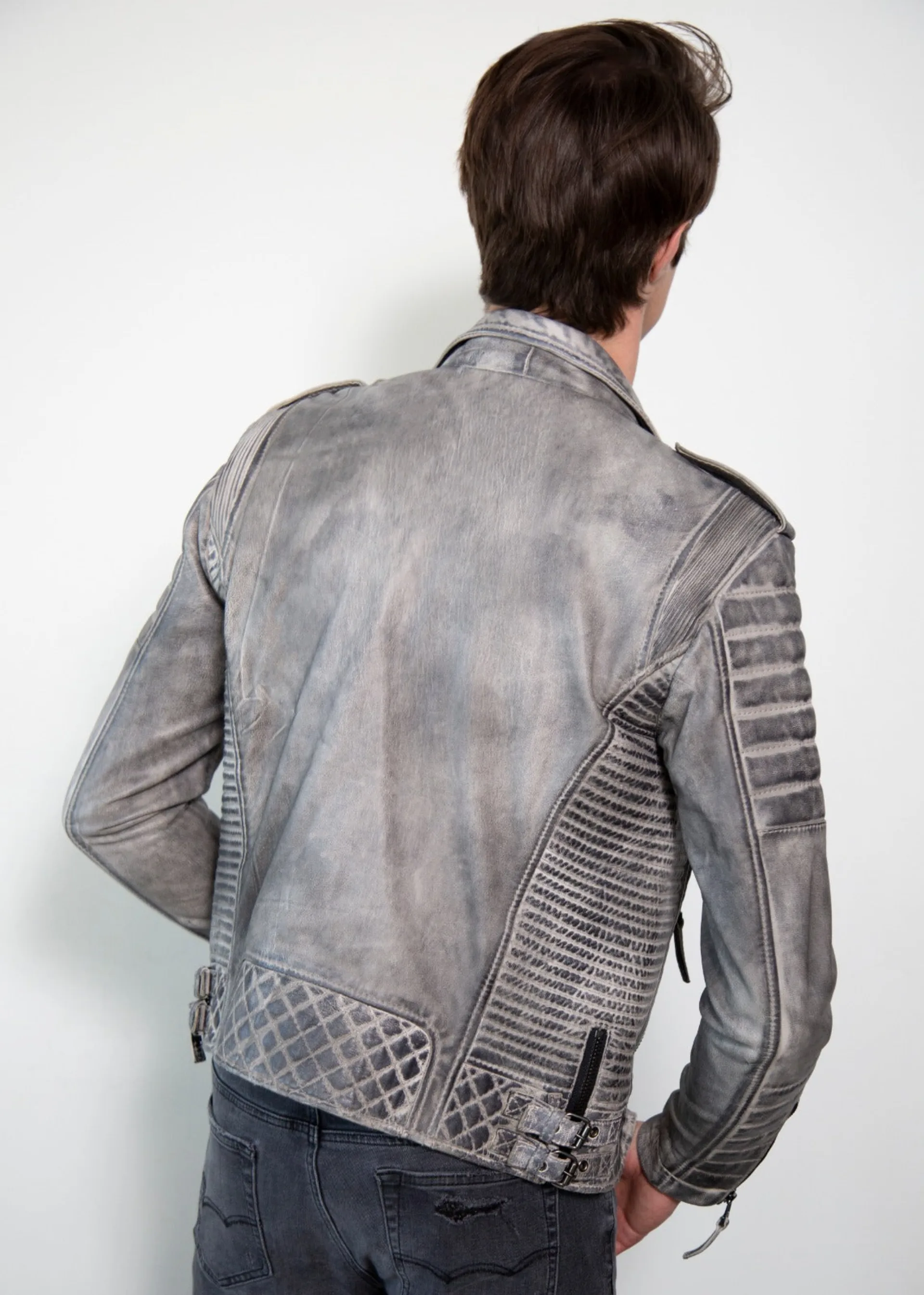Charcoal Gray Quilted Leather Jacket