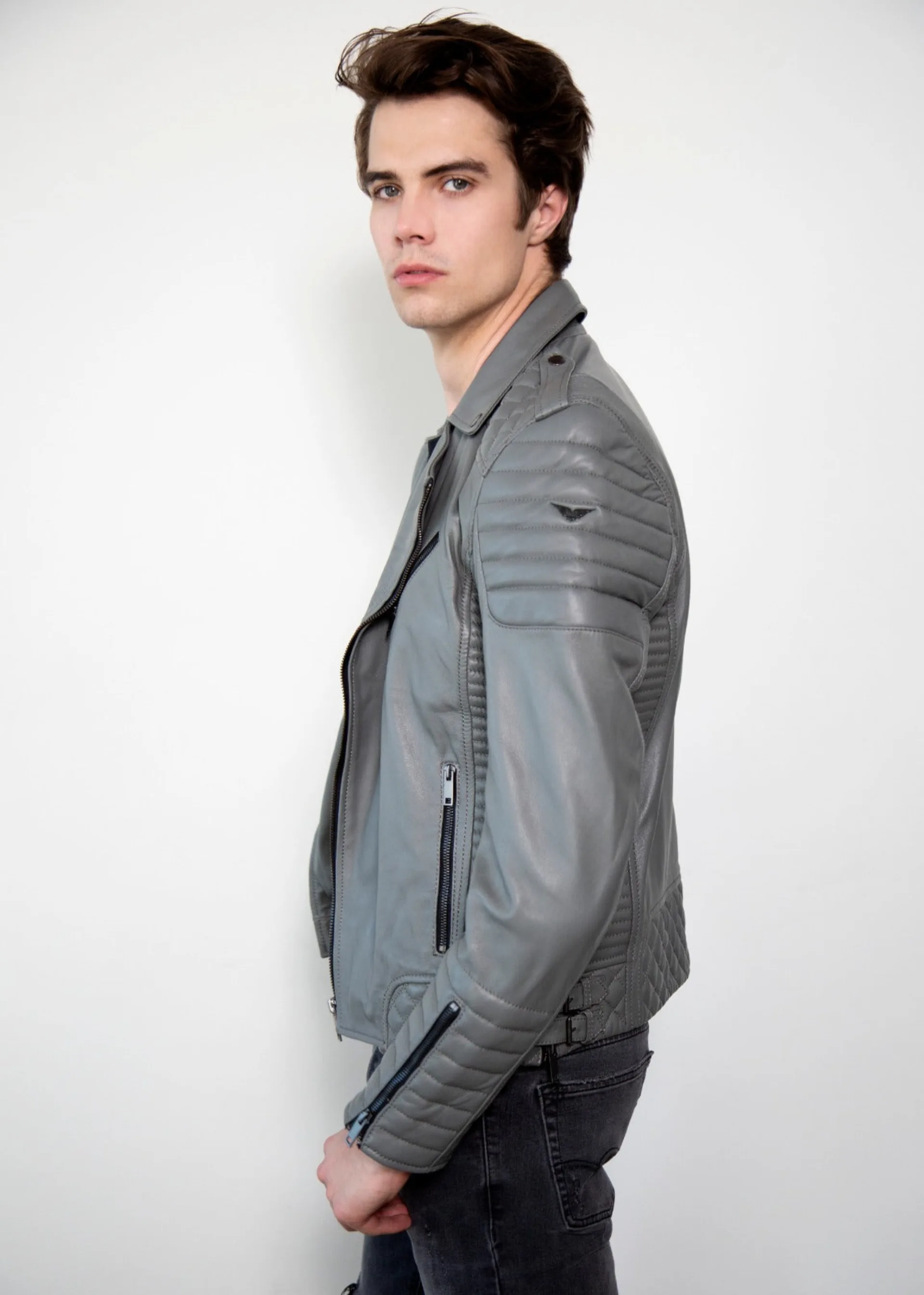 Mens Fashion Gray Quilted Leather Jacket