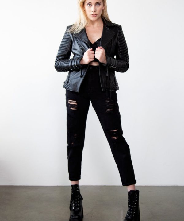 Womens Rock Star Black Leather Jacket boda skins