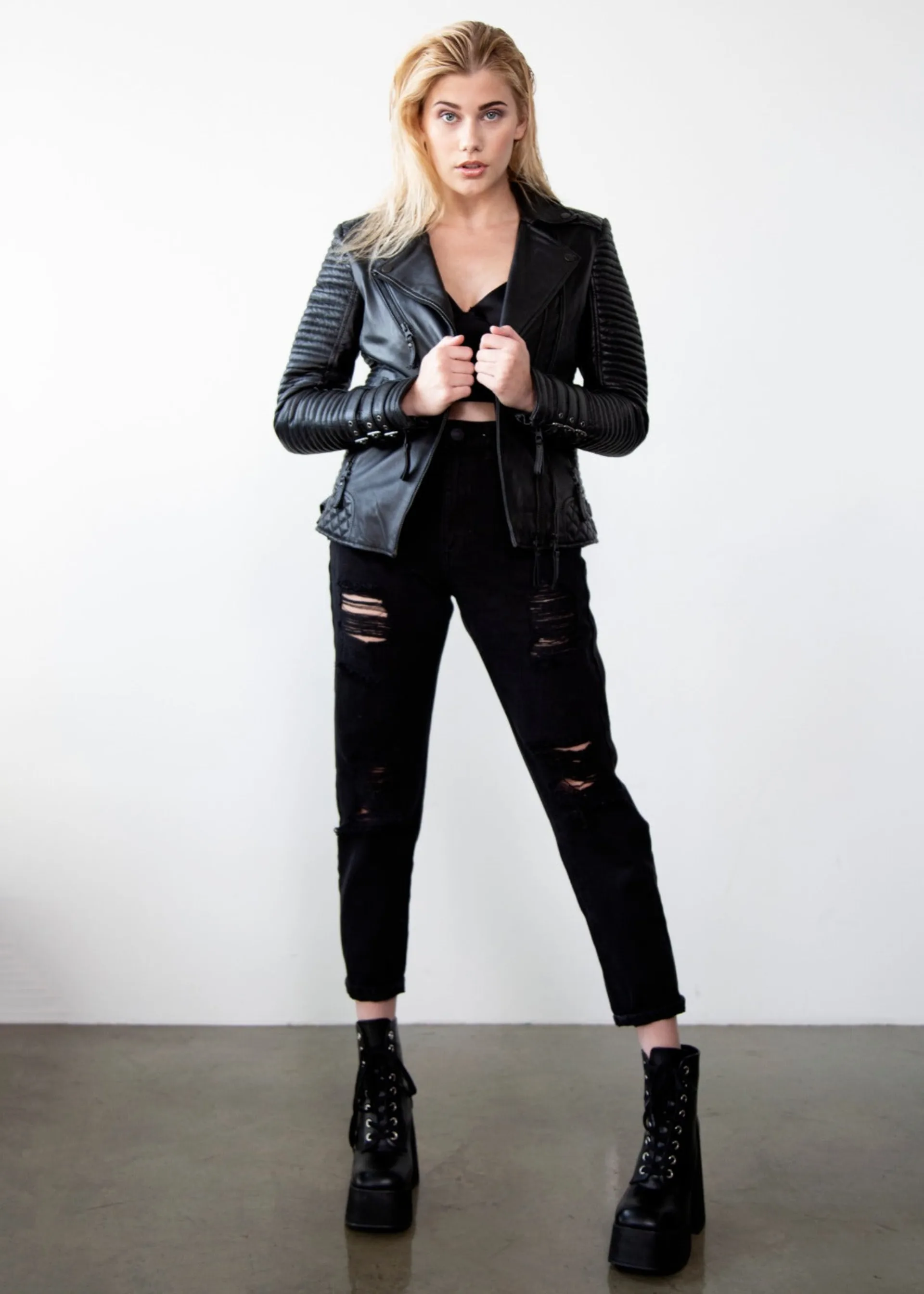 Womens Rock Star Black Leather Jacket boda skins