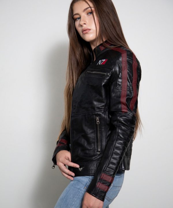 N7 Commander Shepard Mass Effect Womens Black Leather Jacket