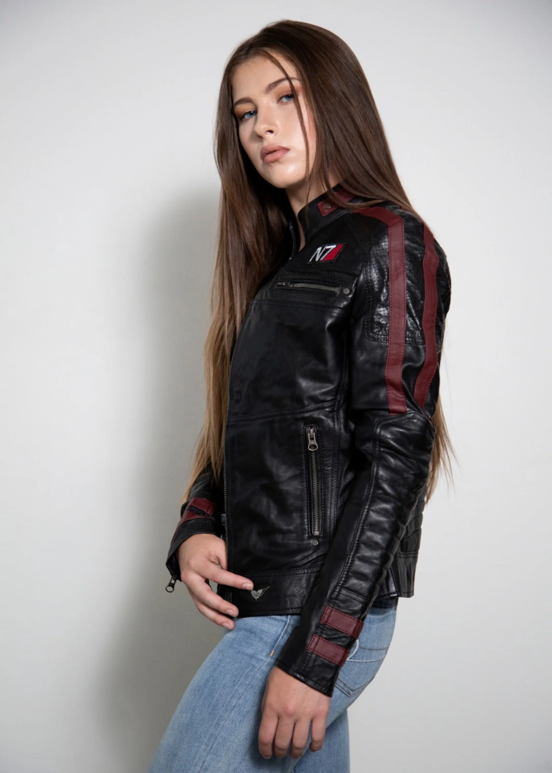 N7 Commander Shepard Mass Effect Womens Black Leather Jacket