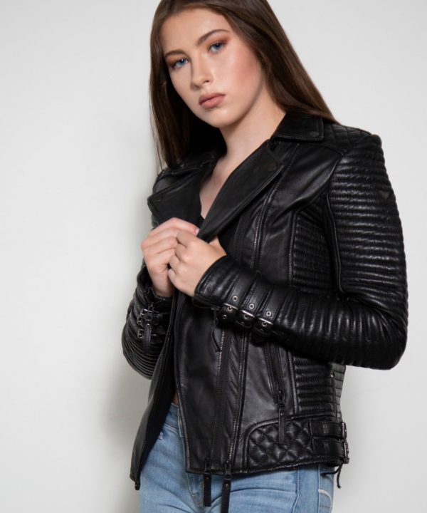 Womens Black Rebel Hawthorne Rocker Leather Jacket