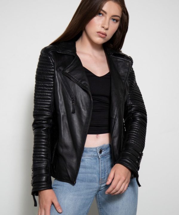Womens Hawthorne Rocker Fashion Black Leather Jacket