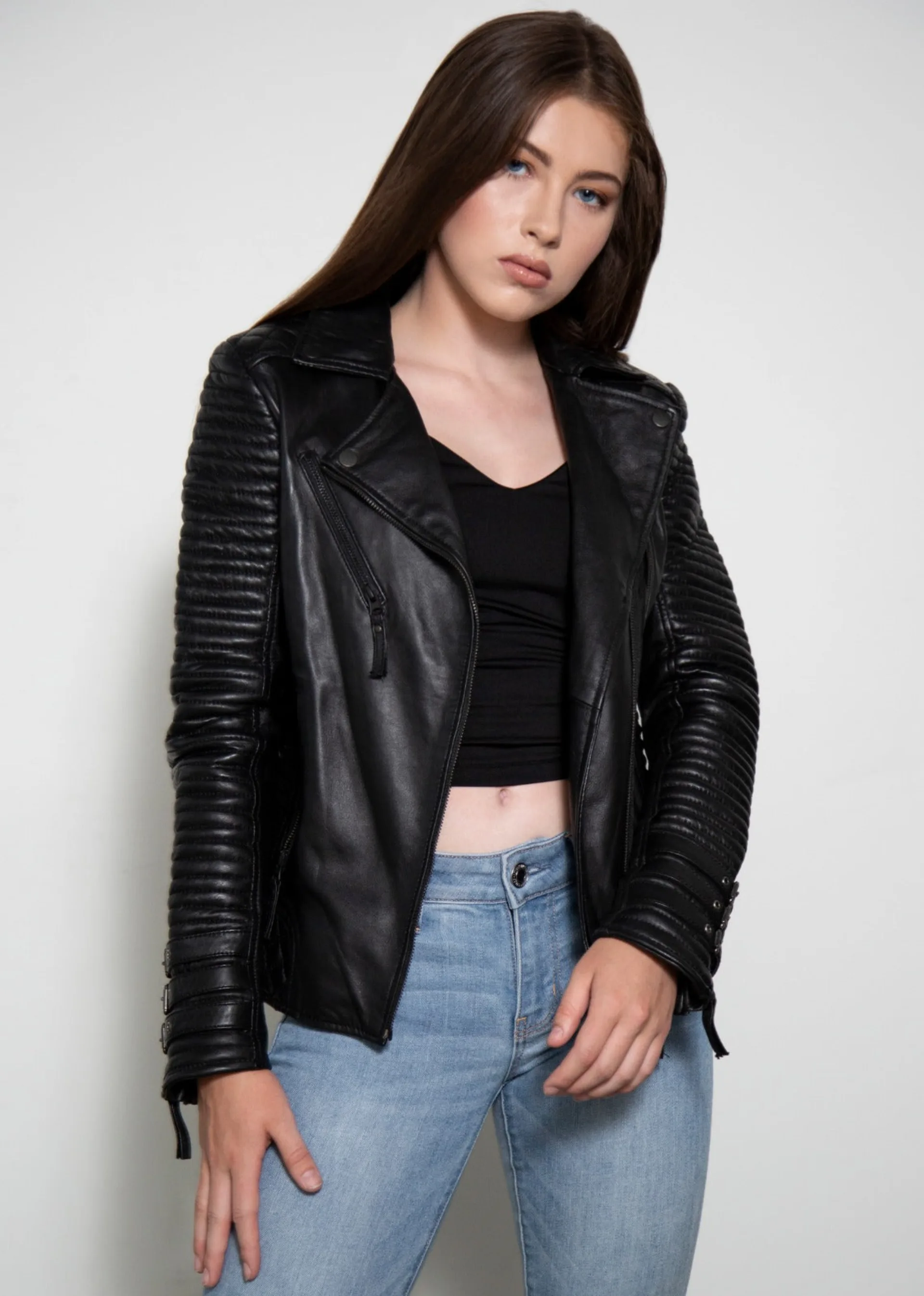 Womens Hawthorne Rocker Fashion Black Leather Jacket