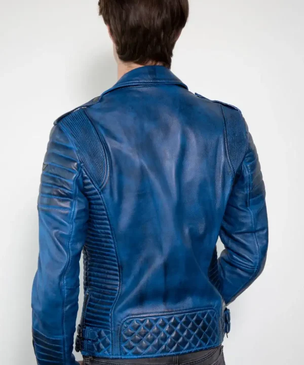 Mens Wethered Blur Quilted Moto Leather Jacket Back