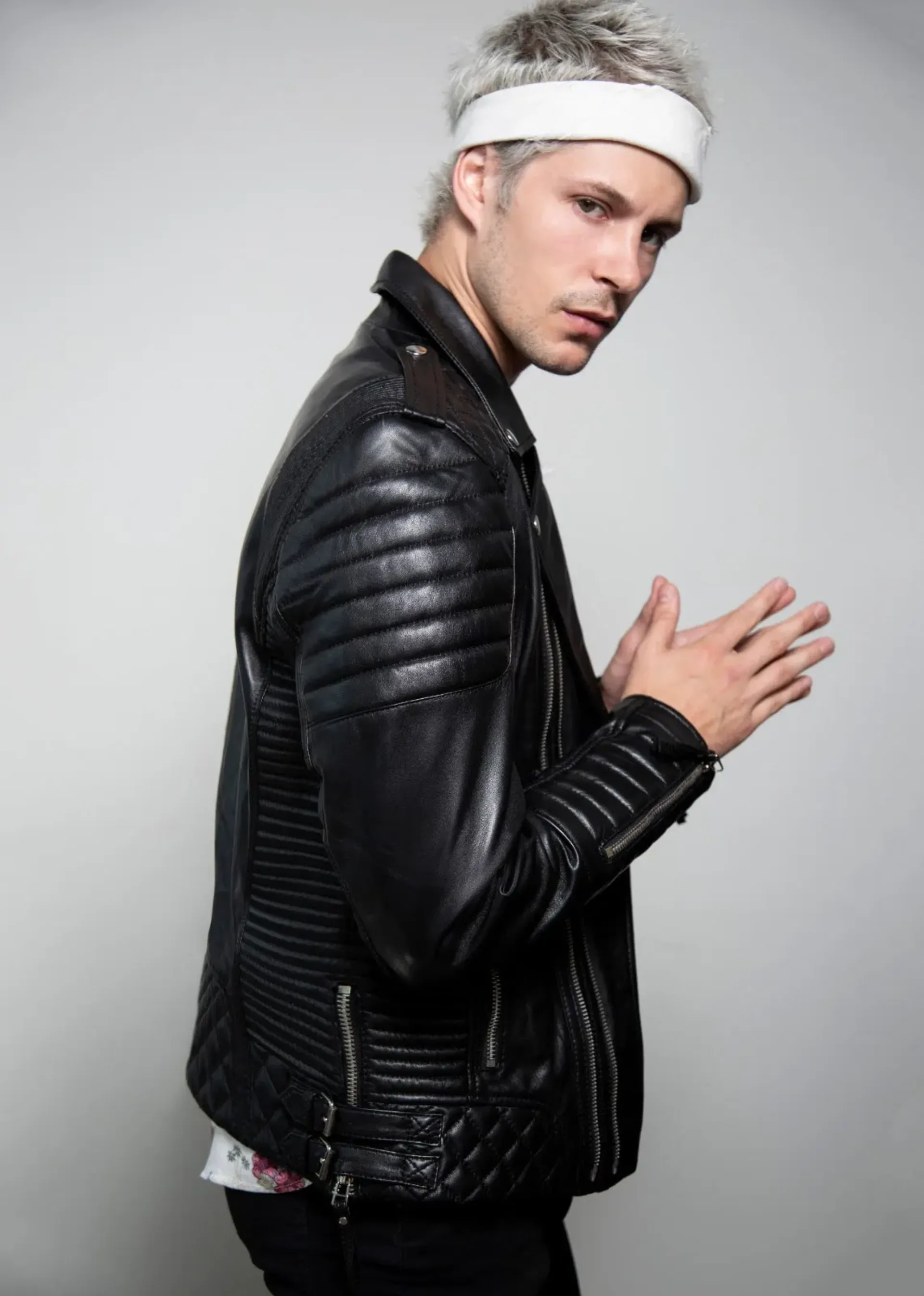 Mens Quilted Black Leather Moto Jacket
