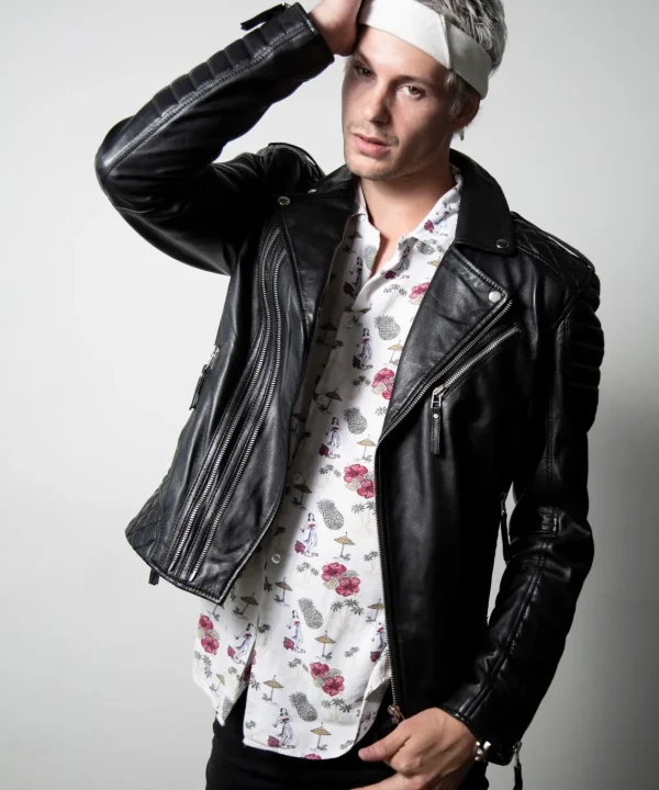 Black Quilted Motorcycle Leather Jacket