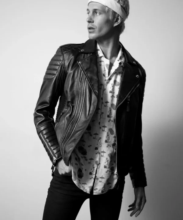 Mens Black Quilted Motorcycle Leather Jacket