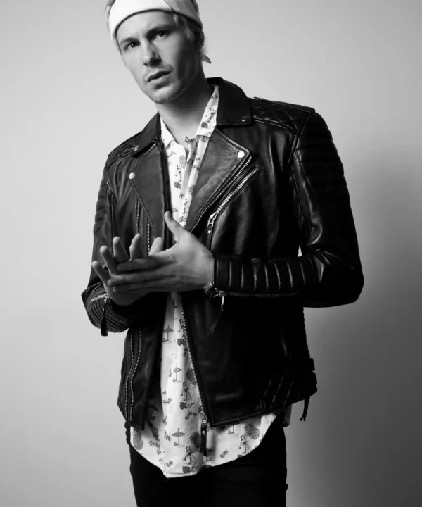 Mens Quilted Black Leather Motorcycle Jacket