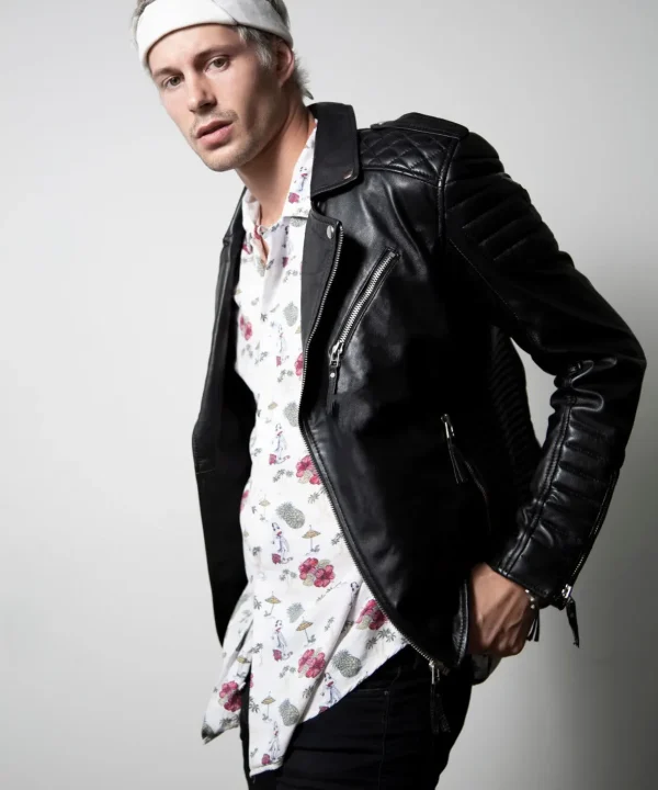 Quilted Black Biker Leather Jacket