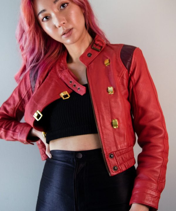 Womens Akira Red Leather Jacket Anime kaneda Crop Top Movie