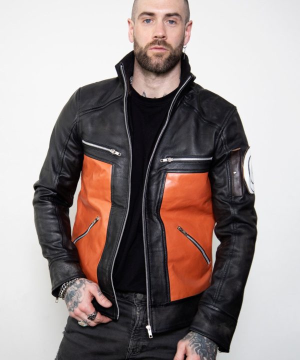 Mens Naruto Shippuden Orange Leather Jacket Hoodie Anime pull over