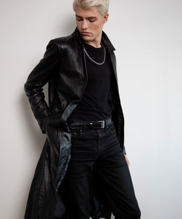 Faux Leather Black Trench Coat