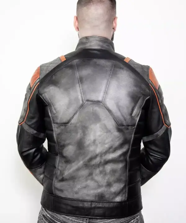 deathstroke orange gray real leather jacket
