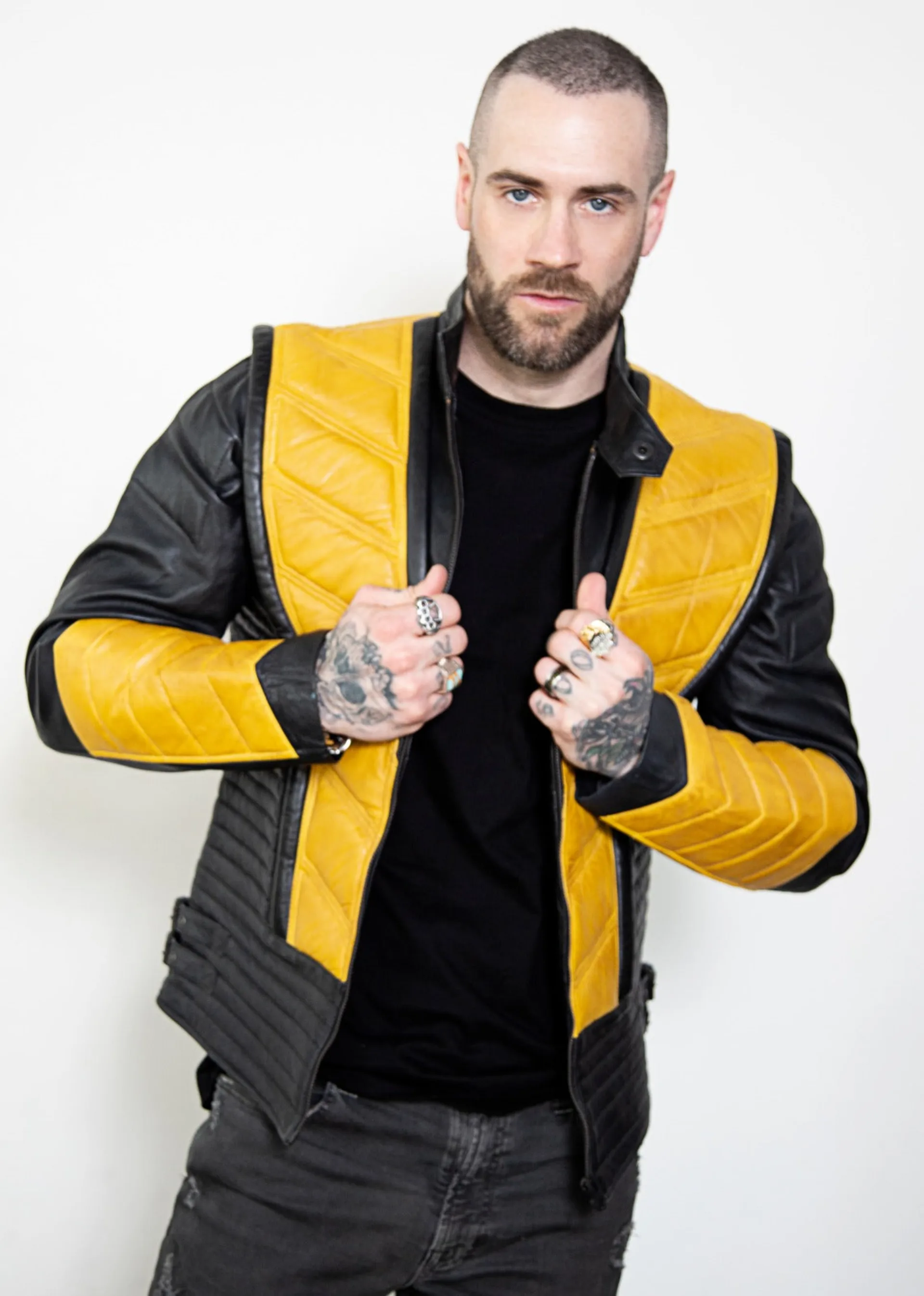 Scorpion mortal kombat classic Skin Costume yellow real leather cosplay jacket