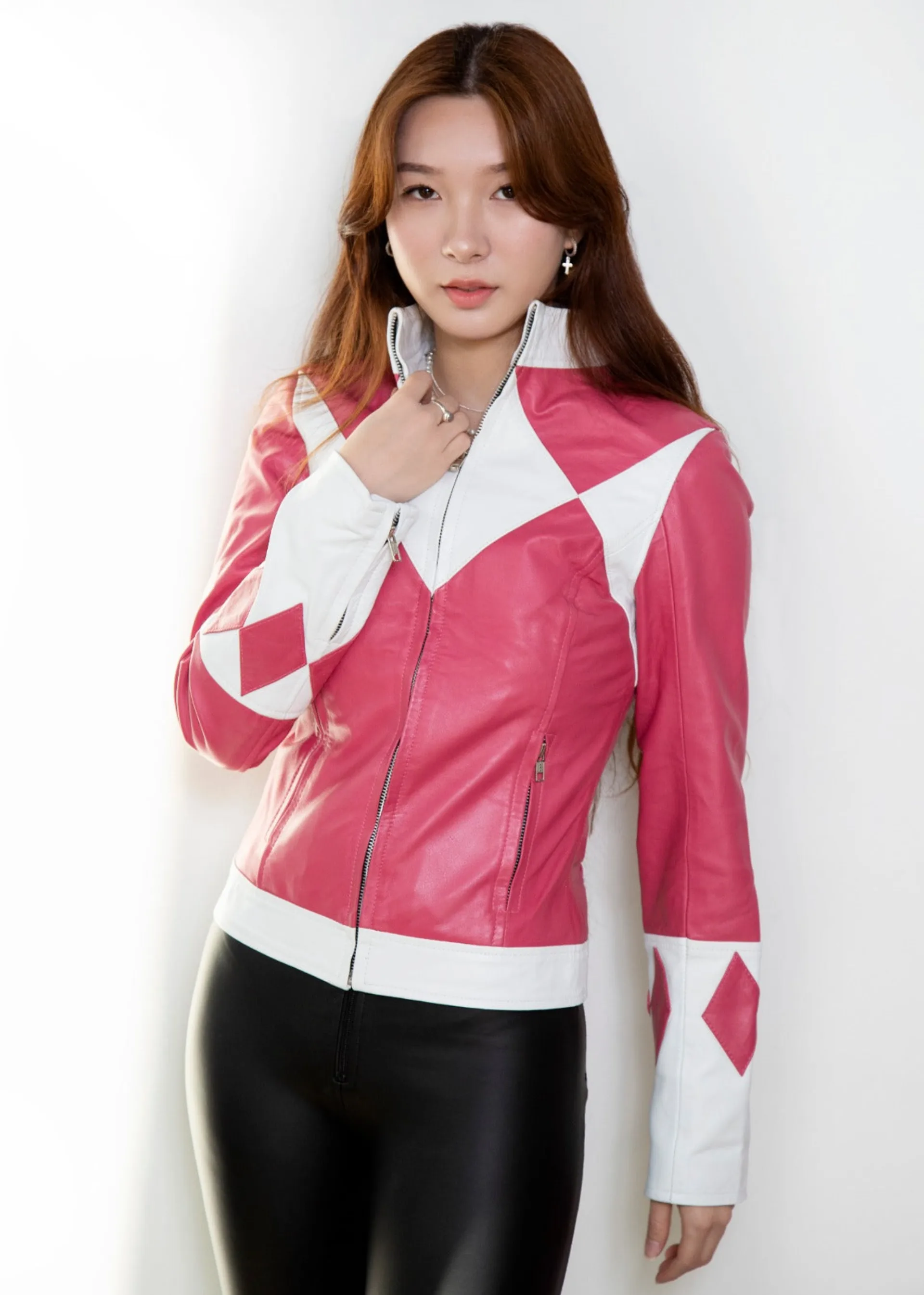 Womens Power Rangers Classic Leather Jacket Pink mmpr