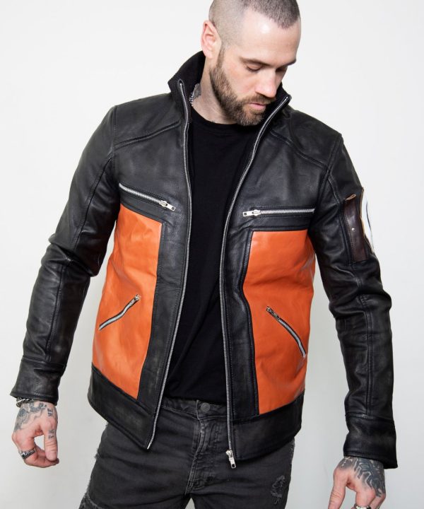 Mens Naruto Shippuden Orange Leather Jacket Costume Halloween