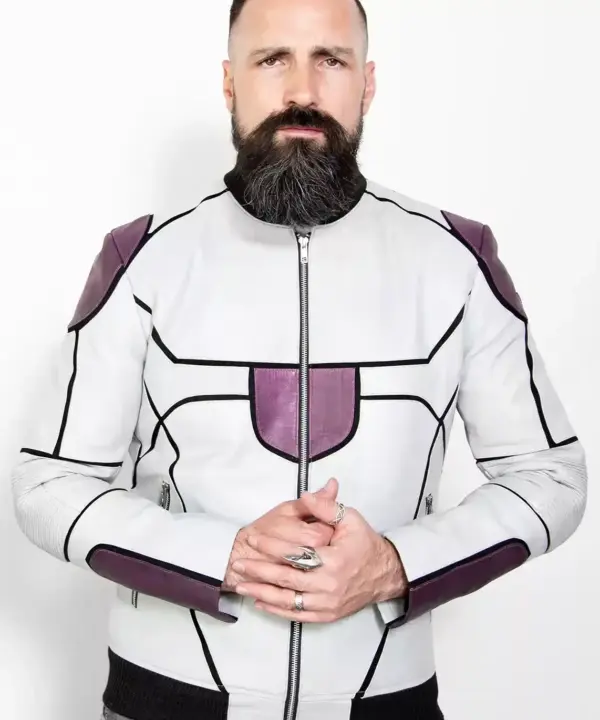mens frieza DBZ white purple leather jacket