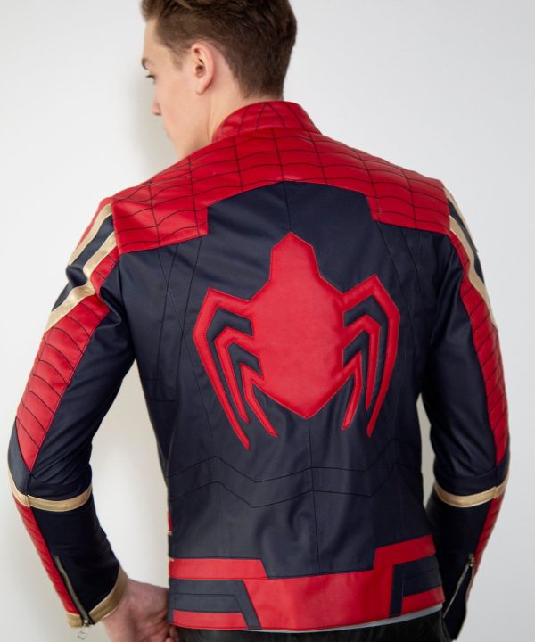 Mens Iron Spider Red, Black & Gold Avengers Leather Jacket