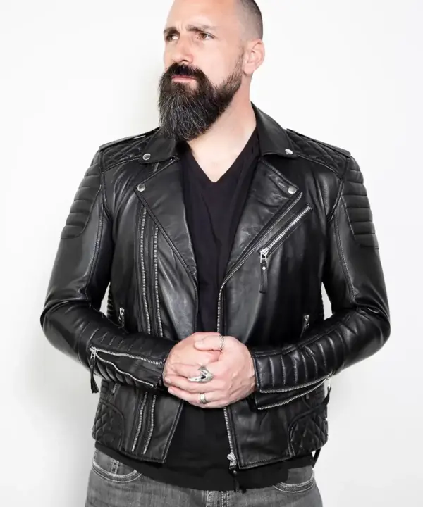 mens black moto quilted leather jacket