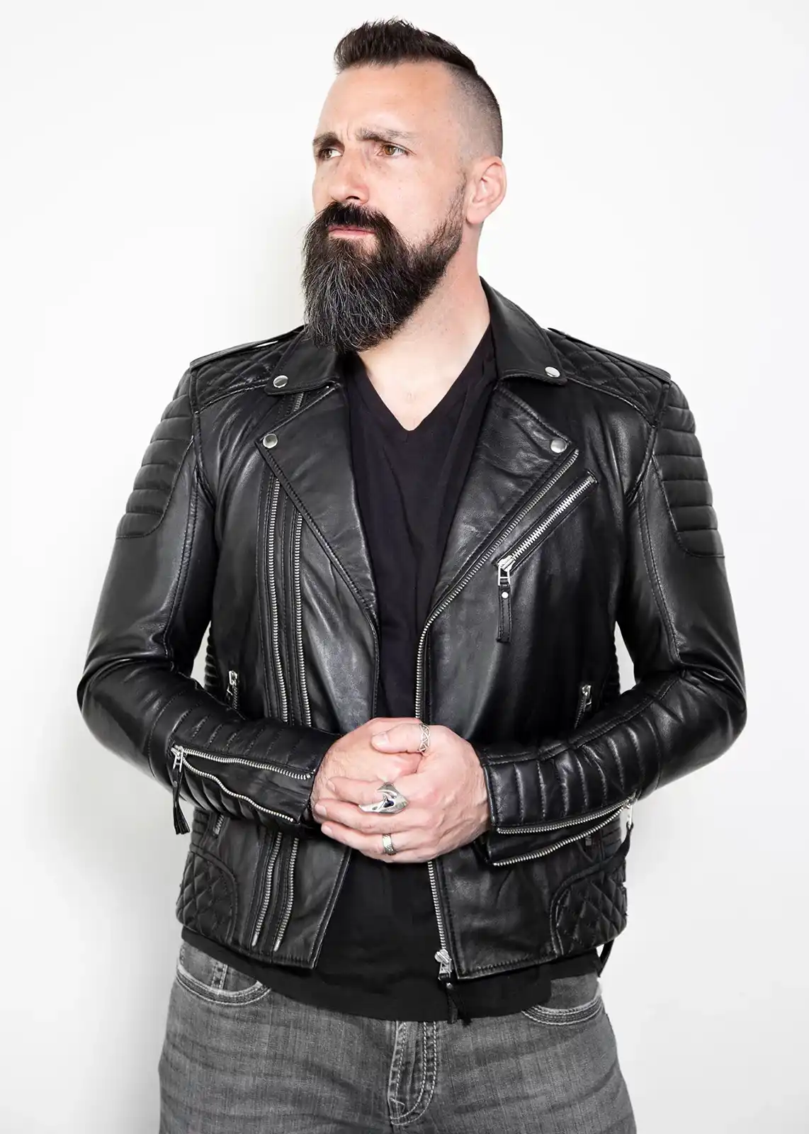 mens black moto quilted leather jacket