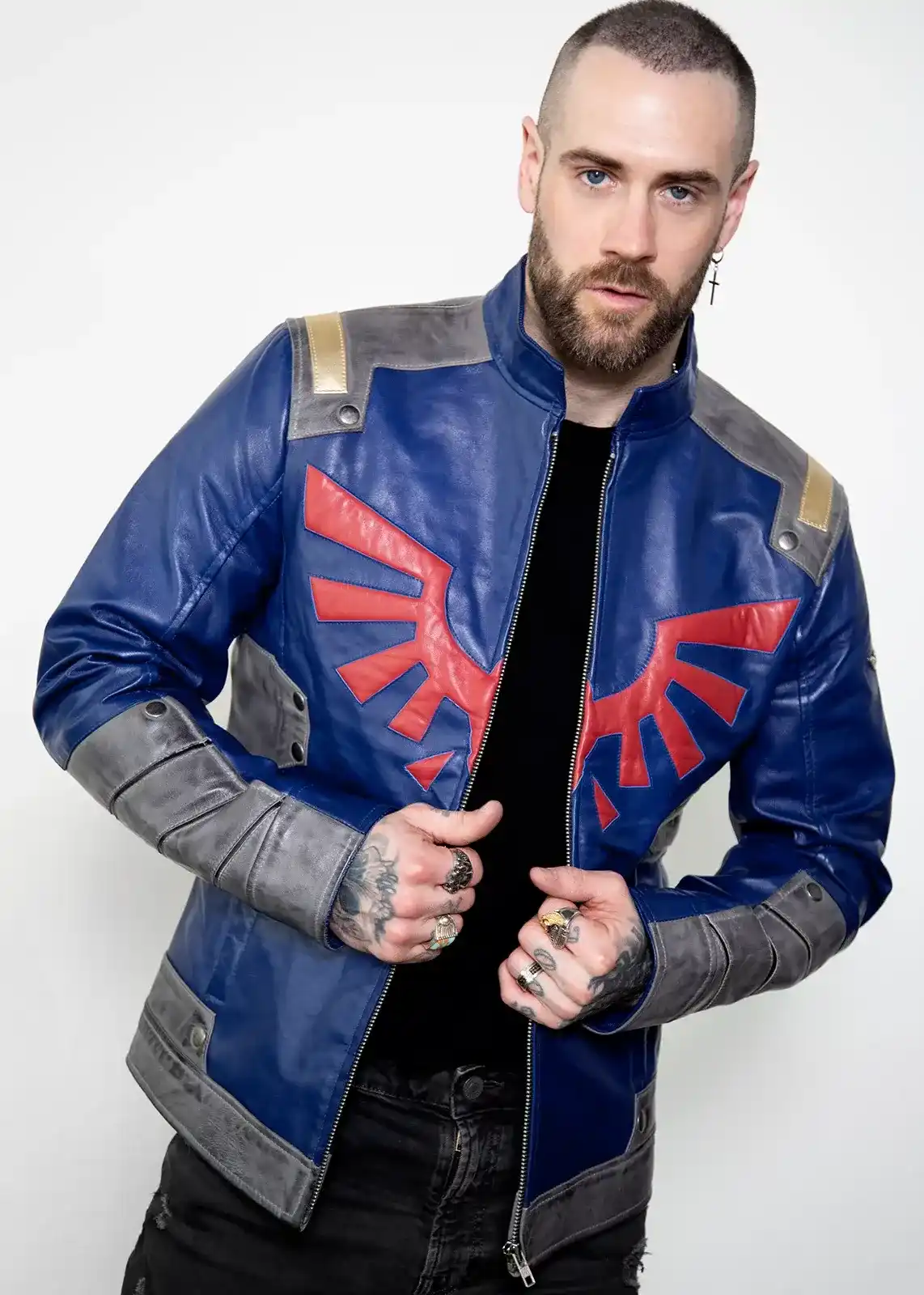 mens zelda hyrule Hylian Shield blue armor leather jacket